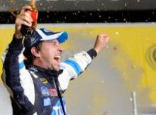 David Reutimann celebrates in Chicagoland Speedway’s Victory Lane after getting his second series win – first was the rain-shortened win at Charlotte Motor Speedway. Credit: John Harrelson/Getty Images for NASCAR